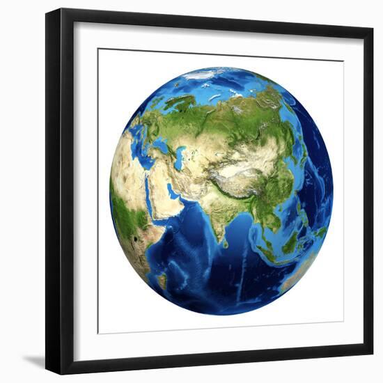 3D Rendering of Planet Earth with Clouds, Centered On Asia-Stocktrek Images-Framed Photographic Print