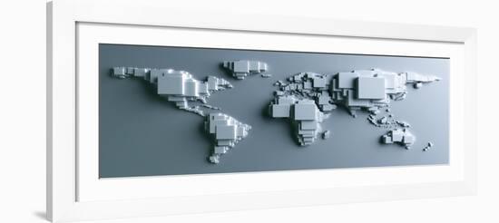 3D Rendering Of The World Made Out Of Blocks-zentilia-Framed Art Print