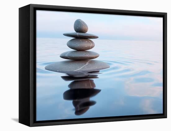 3D Rendering of Zen Stones in Water with Reflection - Peace Balance Meditation Relaxation Concept-f9photos-Framed Stretched Canvas