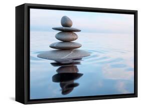 3D Rendering of Zen Stones in Water with Reflection - Peace Balance Meditation Relaxation Concept-f9photos-Framed Stretched Canvas