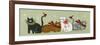 4 Holiday Cats and 2 Cardinals-Beverly Johnston-Framed Giclee Print