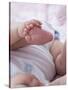 4 Month Old Baby Girl Holding Her Foot-Amanda Hall-Stretched Canvas