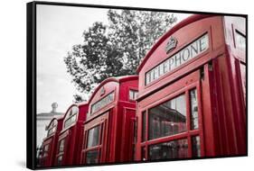 4 red telephone boxes, London, England, UK-Jon Arnold-Framed Stretched Canvas