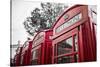 4 red telephone boxes, London, England, UK-Jon Arnold-Stretched Canvas