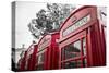 4 red telephone boxes, London, England, UK-Jon Arnold-Stretched Canvas