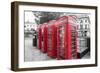 4 red telephone boxes, London, England, UK-Jon Arnold-Framed Photographic Print