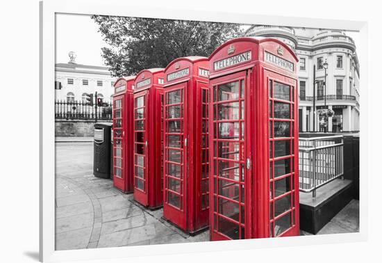 4 red telephone boxes, London, England, UK-Jon Arnold-Framed Photographic Print