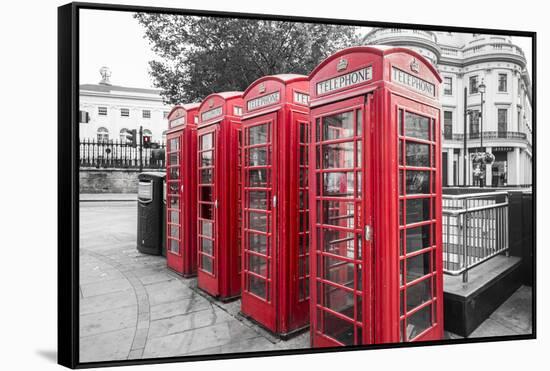 4 red telephone boxes, London, England, UK-Jon Arnold-Framed Stretched Canvas