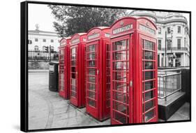 4 red telephone boxes, London, England, UK-Jon Arnold-Framed Stretched Canvas