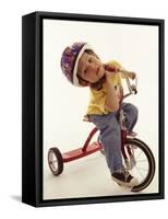 4 Year Old Boy Posing on His Tricycle, New York, New York, USA-Paul Sutton-Framed Stretched Canvas