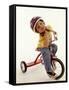 4 Year Old Boy Posing on His Tricycle, New York, New York, USA-Paul Sutton-Framed Stretched Canvas