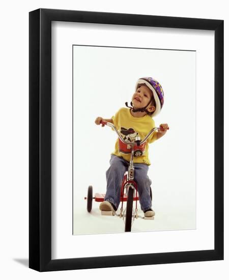 4 Year Old Boy Posing on His Tricycle, New York, New York, USA-Paul Sutton-Framed Premium Photographic Print