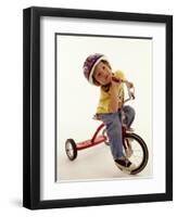 4 Year Old Boy Posing on His Tricycle, New York, New York, USA-Paul Sutton-Framed Premium Photographic Print