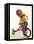 4 Year Old Boy Posing on His Tricycle, New York, New York, USA-Paul Sutton-Framed Stretched Canvas