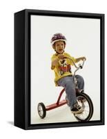 4 Year Old Boy Posing on His Tricycle, New York, New York, USA-Paul Sutton-Framed Stretched Canvas