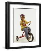 4 Year Old Boy Posing on His Tricycle, New York, New York, USA-Paul Sutton-Framed Premium Photographic Print