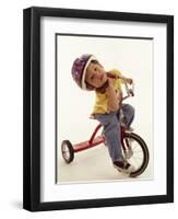 4 Year Old Boy Posing on His Tricycle, New York, New York, USA-Paul Sutton-Framed Premium Photographic Print