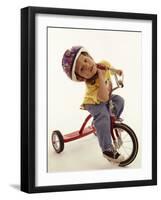 4 Year Old Boy Posing on His Tricycle, New York, New York, USA-Paul Sutton-Framed Photographic Print