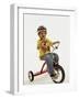 4 Year Old Boy Posing on His Tricycle, New York, New York, USA-Paul Sutton-Framed Photographic Print