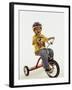 4 Year Old Boy Posing on His Tricycle, New York, New York, USA-Paul Sutton-Framed Photographic Print