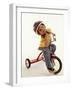 4 Year Old Boy Posing on His Tricycle, New York, New York, USA-Paul Sutton-Framed Photographic Print