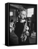 4 Year Old Preacher Marjoe Gortner, Playing the Saxaphone-null-Framed Stretched Canvas