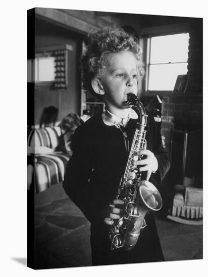 4 Year Old Preacher Marjoe Gortner, Playing the Saxaphone-null-Stretched Canvas