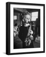 4 Year Old Preacher Marjoe Gortner, Playing the Saxaphone-null-Framed Photographic Print