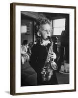 4 Year Old Preacher Marjoe Gortner, Playing the Saxaphone-null-Framed Photographic Print