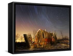 45-Minute Exposure for Circular Star Tracks over This Run-Down Barn Near Iron River, Wisconsin-null-Framed Stretched Canvas