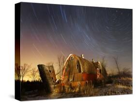 45-Minute Exposure for Circular Star Tracks over This Run-Down Barn Near Iron River, Wisconsin-null-Stretched Canvas