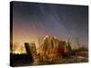 45-Minute Exposure for Circular Star Tracks over This Run-Down Barn Near Iron River, Wisconsin-null-Stretched Canvas