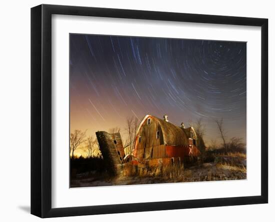 45-Minute Exposure for Circular Star Tracks over This Run-Down Barn Near Iron River, Wisconsin-null-Framed Photographic Print