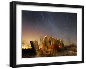 45-Minute Exposure for Circular Star Tracks over This Run-Down Barn Near Iron River, Wisconsin-null-Framed Photographic Print