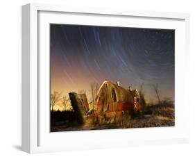 45-Minute Exposure for Circular Star Tracks over This Run-Down Barn Near Iron River, Wisconsin-null-Framed Photographic Print