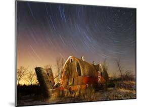 45-Minute Exposure for Circular Star Tracks over This Run-Down Barn Near Iron River, Wisconsin-null-Mounted Photographic Print
