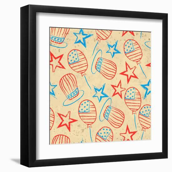 4th of July, American Independence Day Pattern-Allies Interactive-Framed Art Print