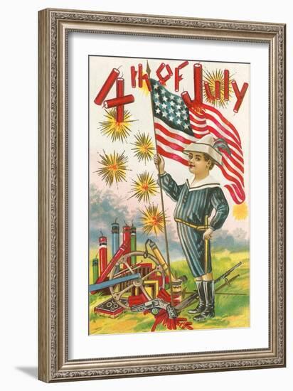 4th of July, Boy with Flag-null-Framed Art Print