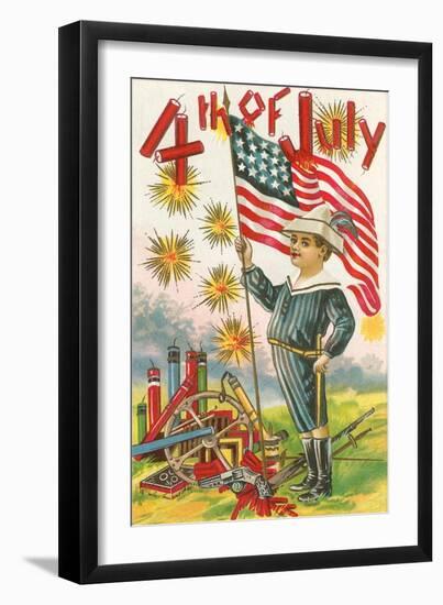 4th of July, Boy with Flag-null-Framed Art Print