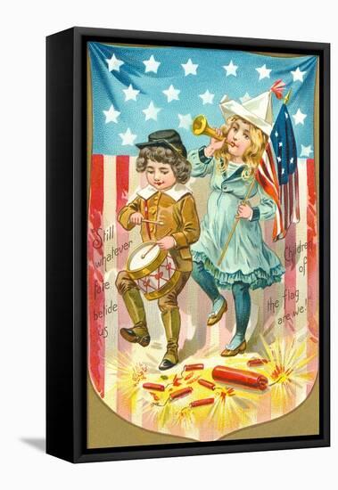 4th of July, Children with Bugle and Drum-null-Framed Stretched Canvas