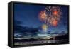 4th of July Fireworks over Whitefish Lake in Whitefish, Montana-Chuck Haney-Framed Stretched Canvas