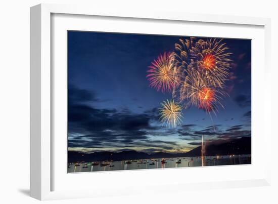 4th of July Fireworks over Whitefish Lake in Whitefish, Montana-Chuck Haney-Framed Photographic Print