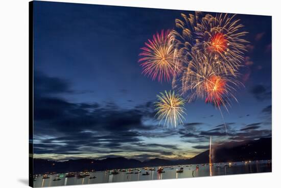 4th of July Fireworks over Whitefish Lake in Whitefish, Montana-Chuck Haney-Stretched Canvas