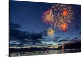 4th of July Fireworks over Whitefish Lake in Whitefish, Montana-Chuck Haney-Stretched Canvas