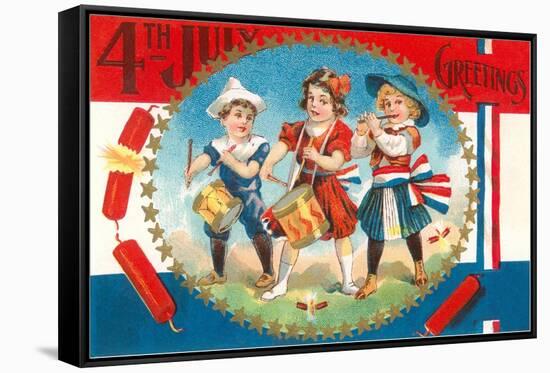 4th of July Greetings, Child Fife and Drum Corps-null-Framed Stretched Canvas