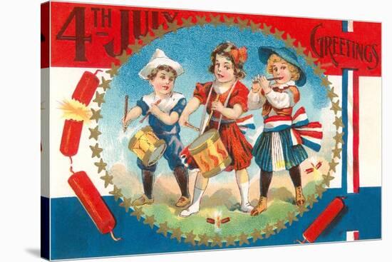 4th of July Greetings, Child Fife and Drum Corps-null-Stretched Canvas