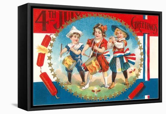 4th of July Greetings, Child Fife and Drum Corps-null-Framed Stretched Canvas