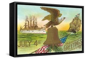 4th of July Greetings, Liberty Bell, Etc.-null-Framed Stretched Canvas