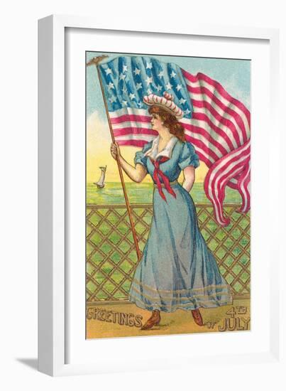 4th of July, Lady with Flag-null-Framed Art Print