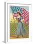 4th of July, Lady with Flag-null-Framed Art Print